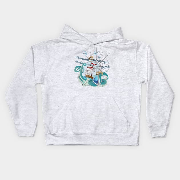 Pirate Ship Kids Hoodie by AMDesigns